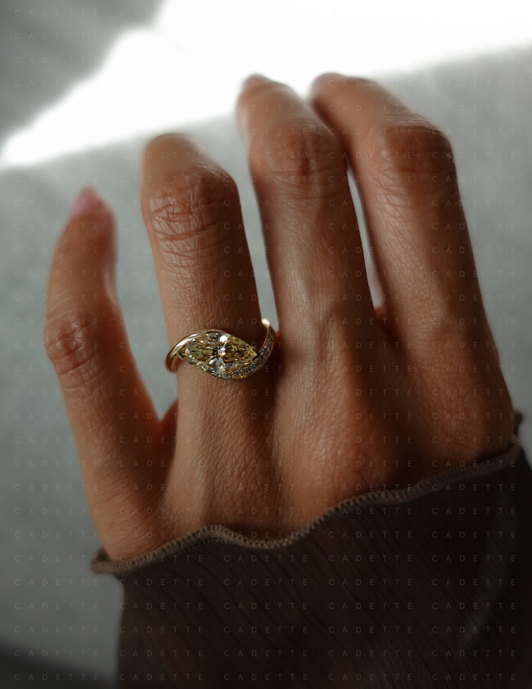 One-of-a-kind — 1.92ct CHAMPAGNE-YELLOW Lab Grown Diamond Marquise Demi Pavé Rapture Ring