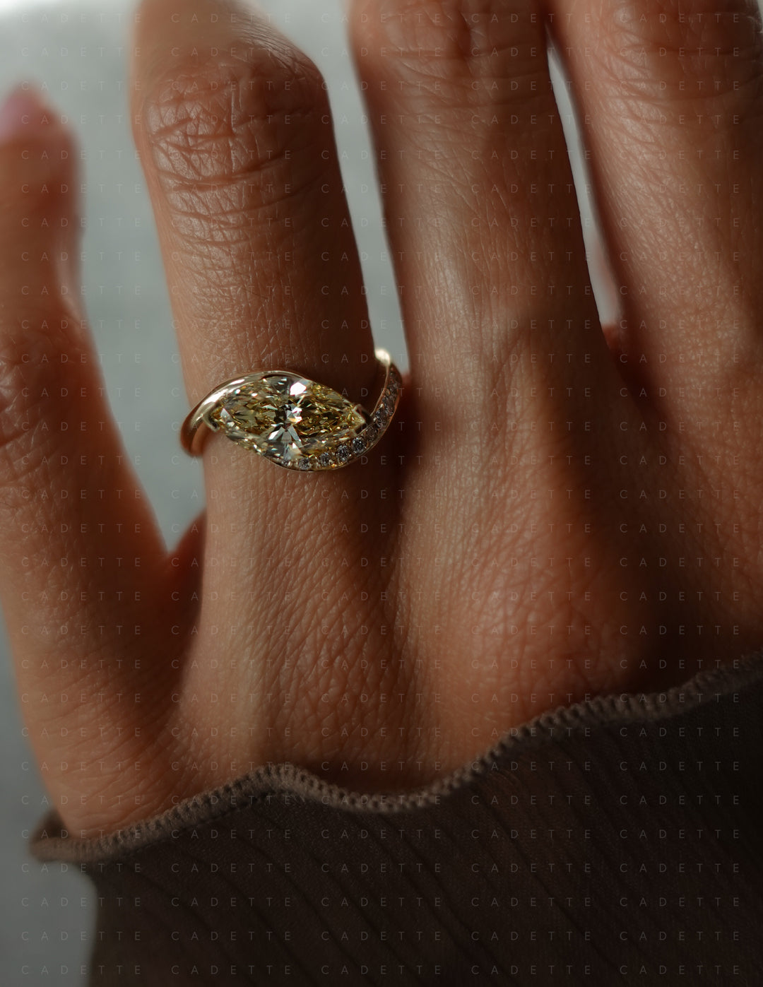 One-of-a-kind — 1.92ct CHAMPAGNE-YELLOW Lab Grown Diamond Marquise Demi Pavé Rapture Ring