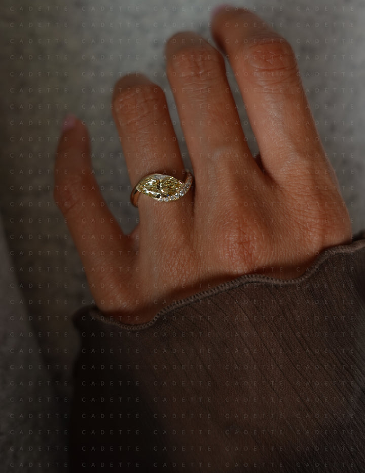One-of-a-kind — 1.92ct CHAMPAGNE-YELLOW Lab Grown Diamond Marquise Demi Pavé Rapture Ring