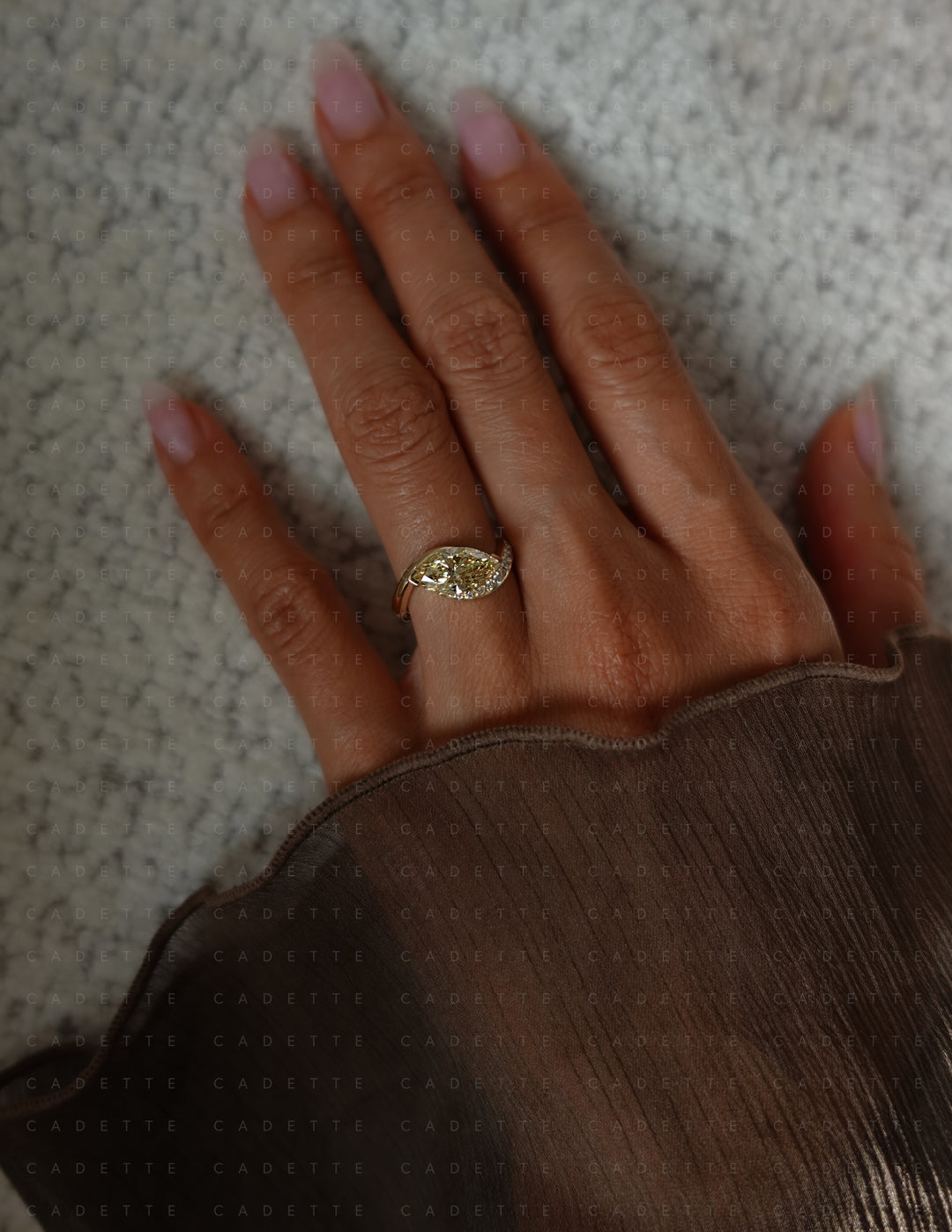 One-of-a-kind — 1.92ct CHAMPAGNE-YELLOW Lab Grown Diamond Marquise Demi Pavé Rapture Ring