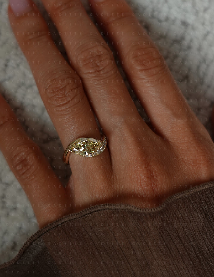 One-of-a-kind — 1.92ct CHAMPAGNE-YELLOW Lab Grown Diamond Marquise Demi Pavé Rapture Ring
