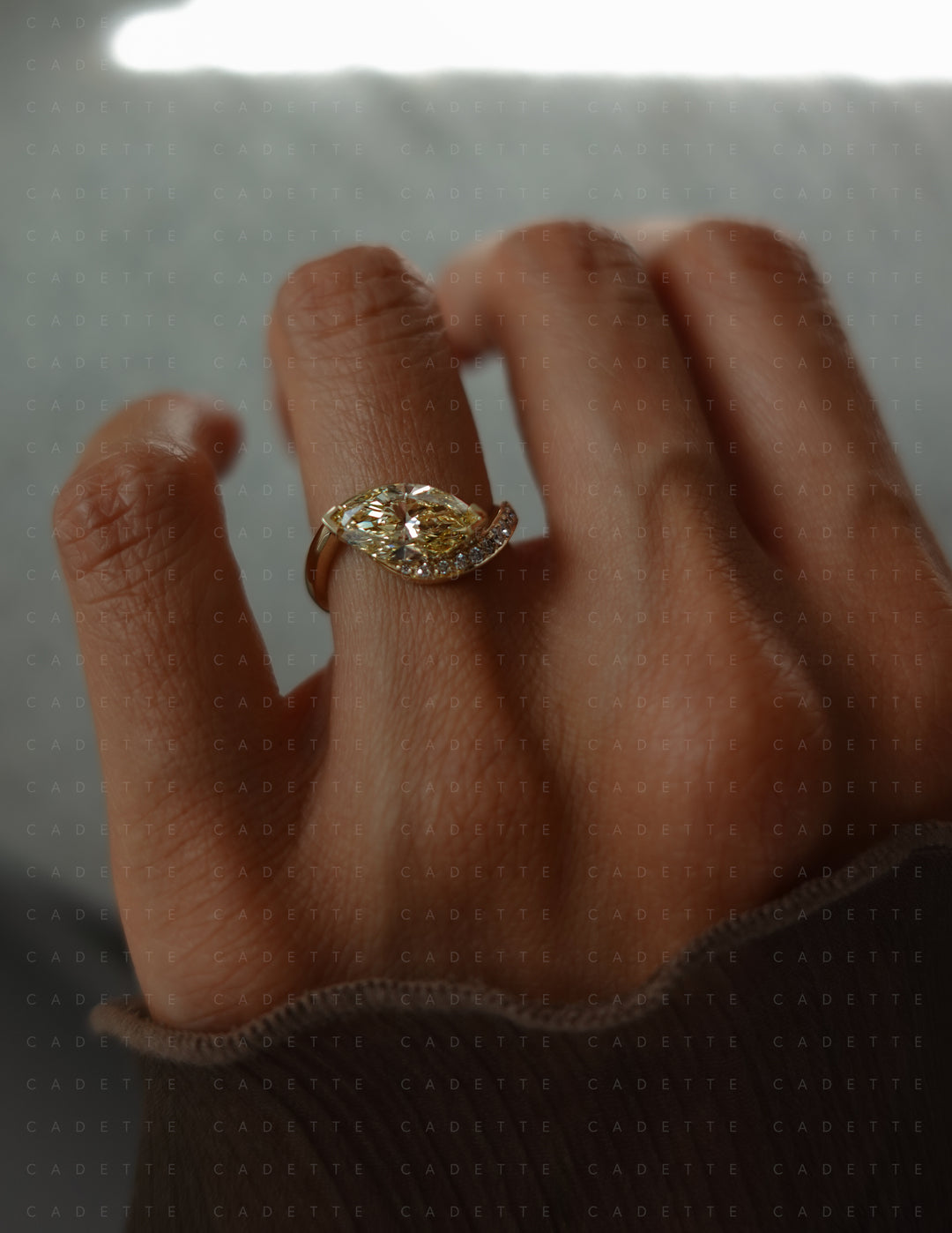 One-of-a-kind — 1.92ct CHAMPAGNE-YELLOW Lab Grown Diamond Marquise Demi Pavé Rapture Ring