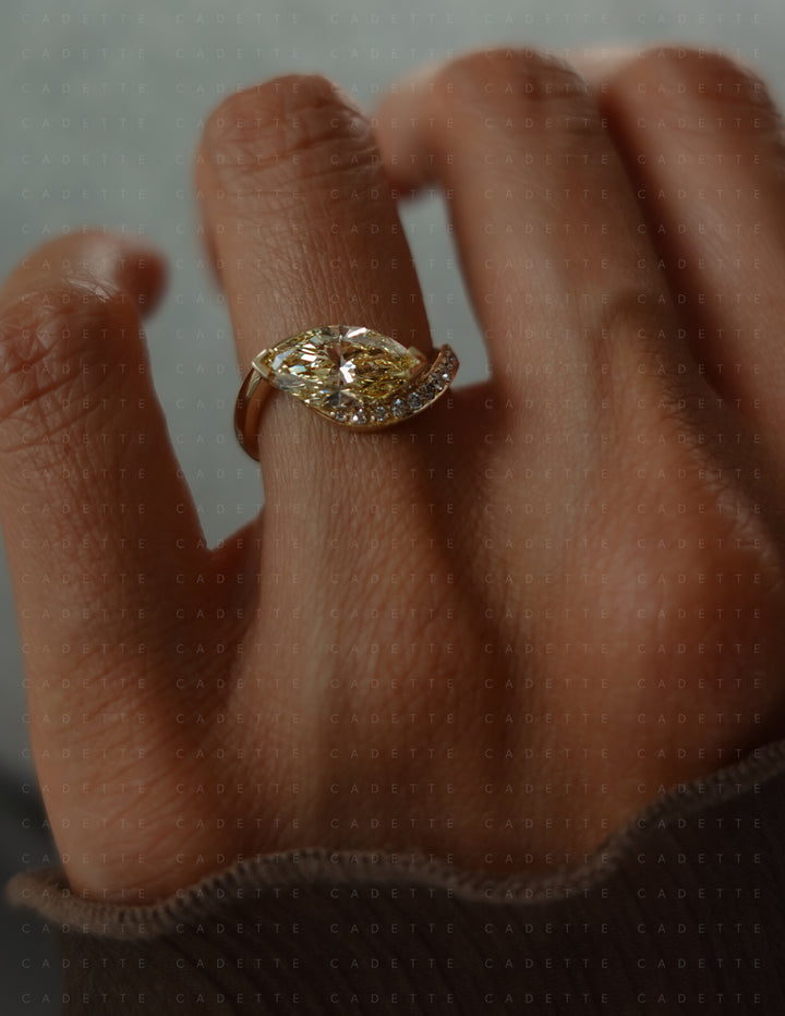 One-of-a-kind — 1.92ct CHAMPAGNE-YELLOW Lab Grown Diamond Marquise Demi Pavé Rapture Ring