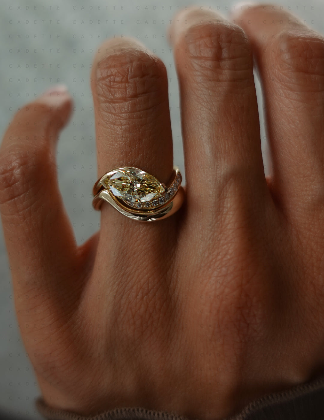 One-of-a-kind — 1.92ct CHAMPAGNE-YELLOW Lab Grown Diamond Marquise Demi Pavé Rapture Ring