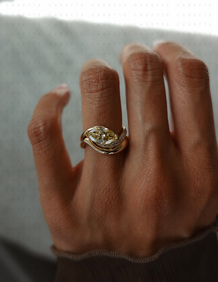One-of-a-kind — 1.92ct CHAMPAGNE-YELLOW Lab Grown Diamond Marquise Demi Pavé Rapture Ring
