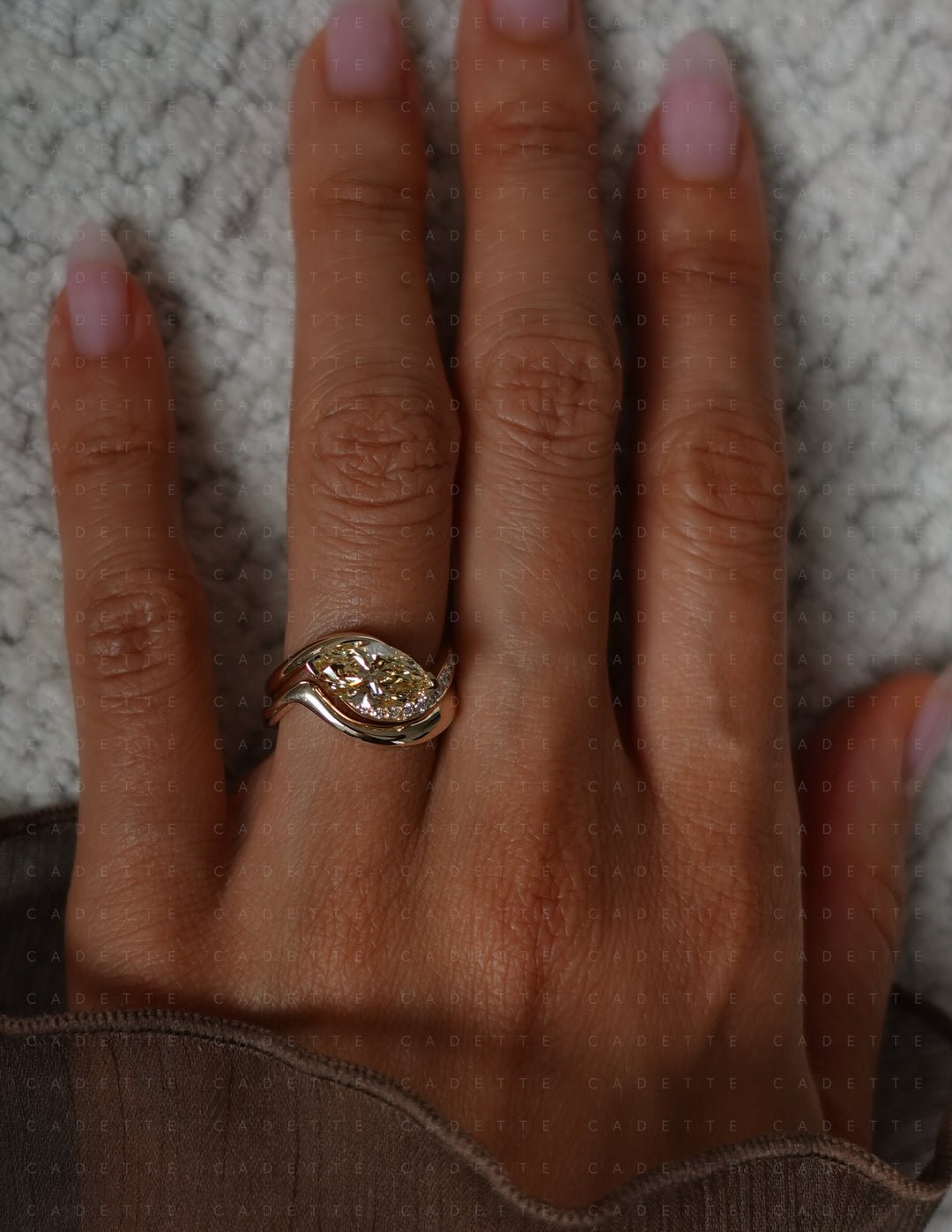 One-of-a-kind — 1.92ct CHAMPAGNE-YELLOW Lab Grown Diamond Marquise Demi Pavé Rapture Ring