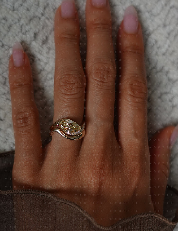 One-of-a-kind — 1.92ct CHAMPAGNE-YELLOW Lab Grown Diamond Marquise Demi Pavé Rapture Ring