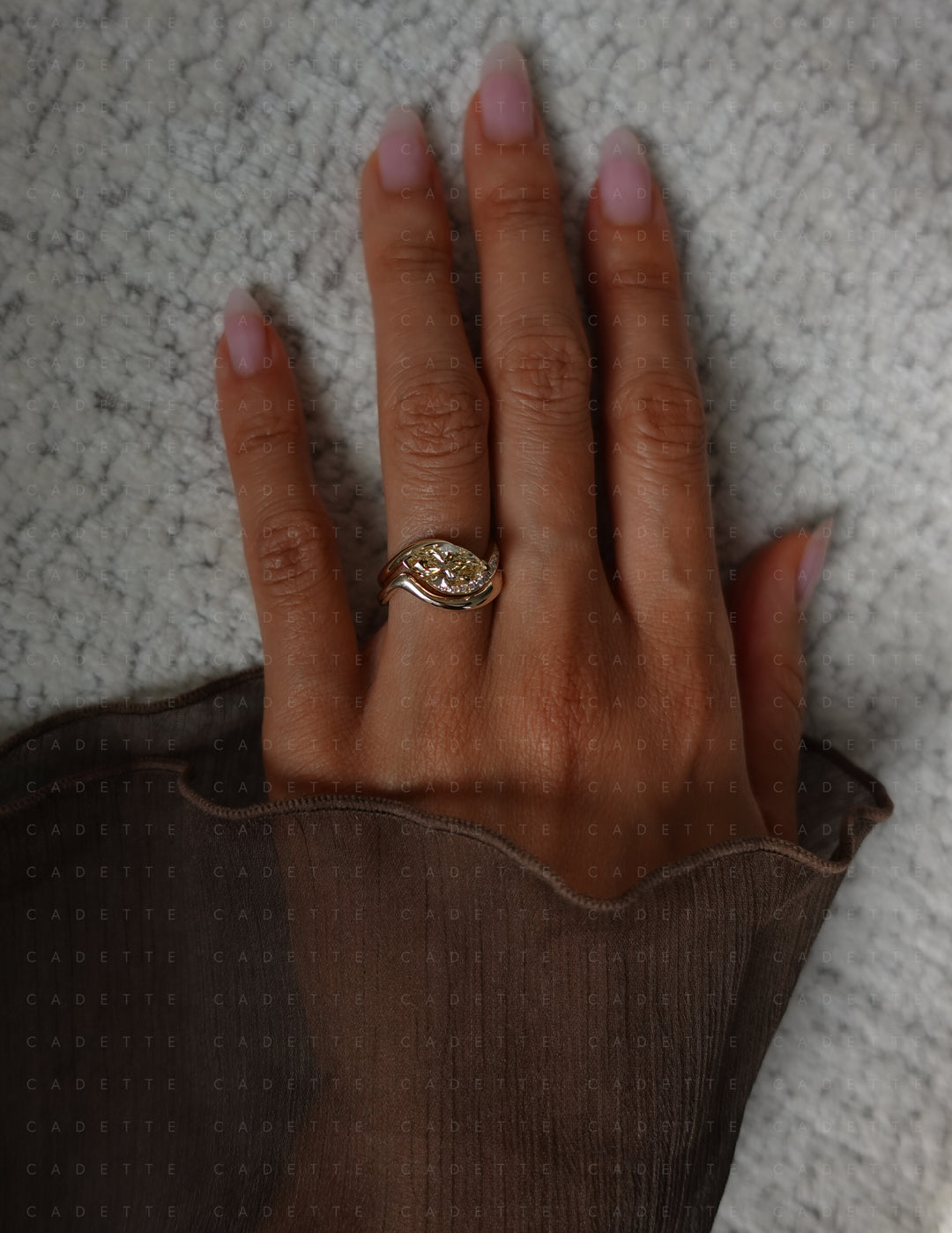 One-of-a-kind — 1.92ct CHAMPAGNE-YELLOW Lab Grown Diamond Marquise Demi Pavé Rapture Ring