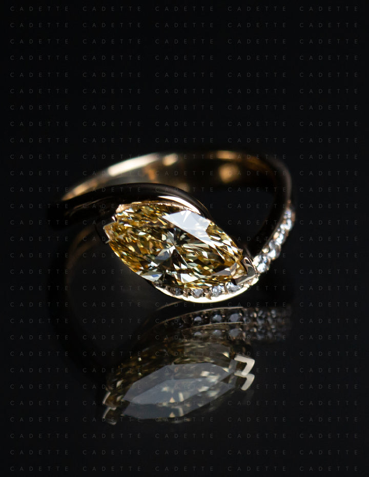 One-of-a-kind — 1.92ct CHAMPAGNE-YELLOW Lab Grown Diamond Marquise Demi Pavé Rapture Ring