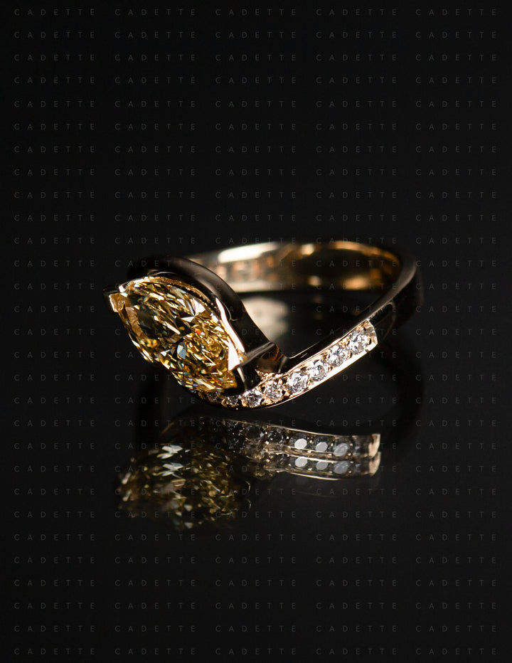 One-of-a-kind — 1.92ct CHAMPAGNE-YELLOW Lab Grown Diamond Marquise Demi Pavé Rapture Ring