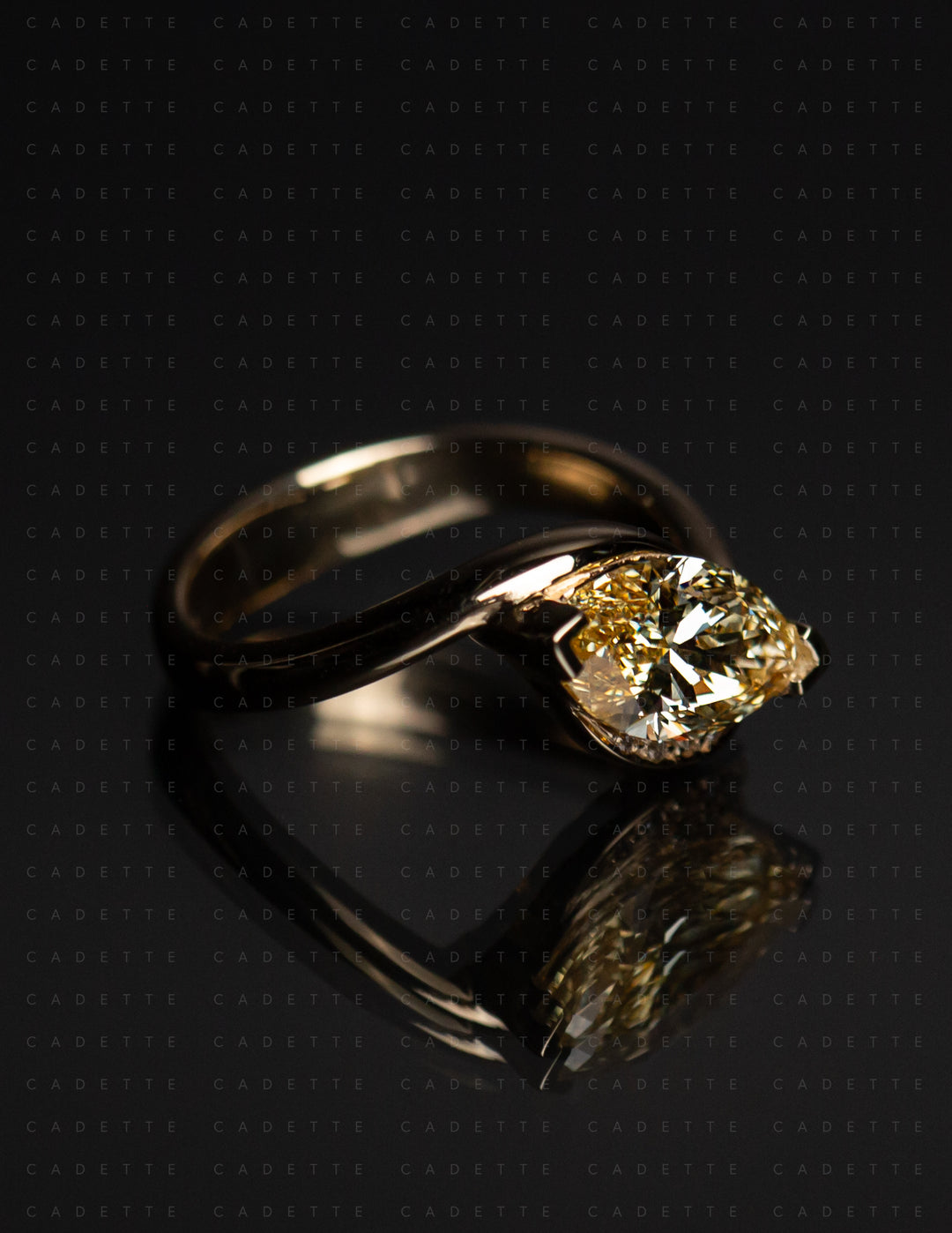 One-of-a-kind — 1.92ct CHAMPAGNE-YELLOW Lab Grown Diamond Marquise Demi Pavé Rapture Ring