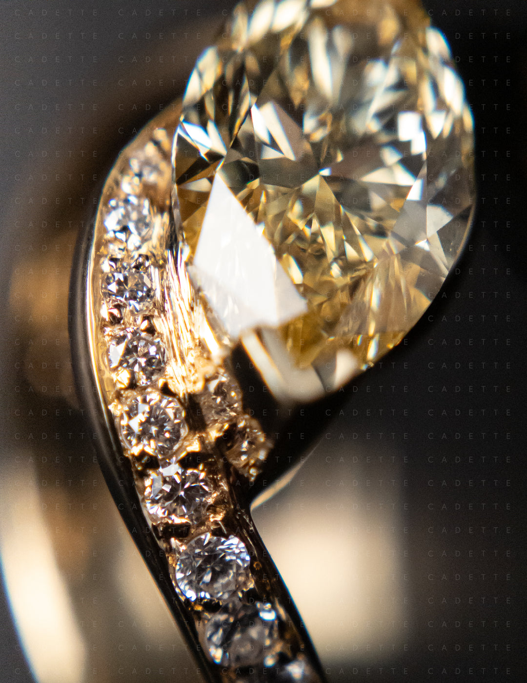 One-of-a-kind — 1.92ct CHAMPAGNE-YELLOW Lab Grown Diamond Marquise Demi Pavé Rapture Ring