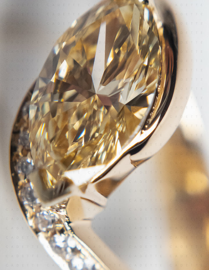 One-of-a-kind — 1.92ct CHAMPAGNE-YELLOW Lab Grown Diamond Marquise Demi Pavé Rapture Ring