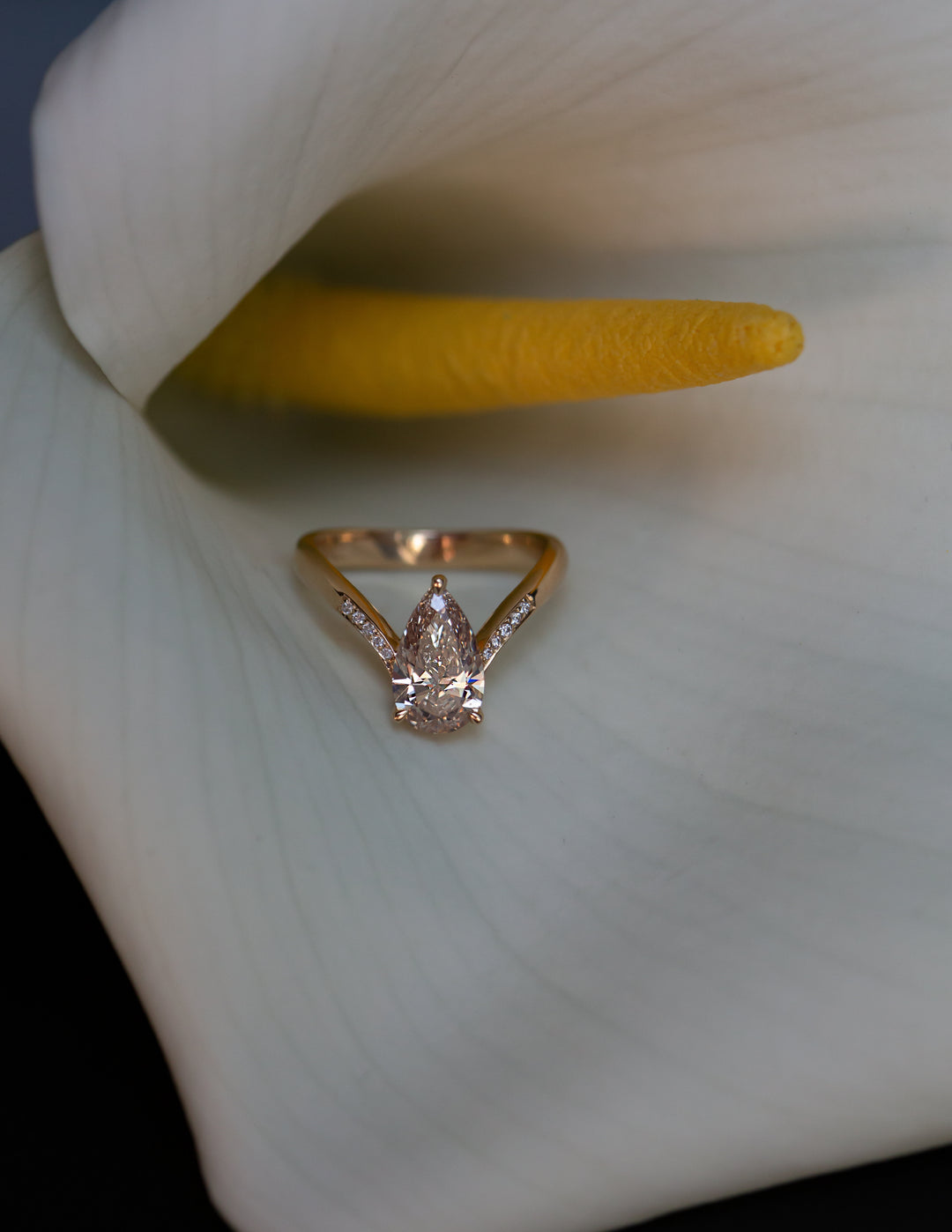 One-of-a-kind — 1.60ct Natural Champagne Diamond Grande Pear Eve Ring