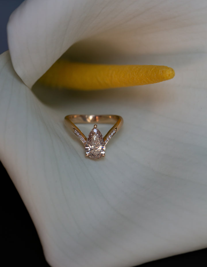 One-of-a-kind — 1.60ct Natural Champagne Diamond Grande Pear Eve Ring
