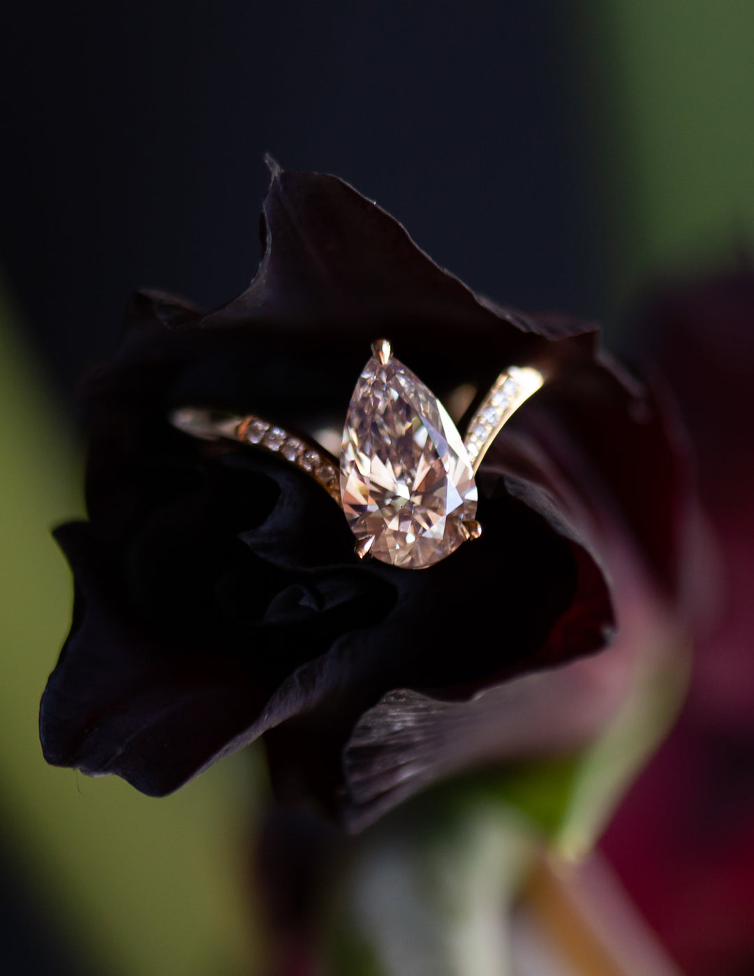 One-of-a-kind — 1.60ct Natural Champagne Diamond Grande Pear Eve Ring