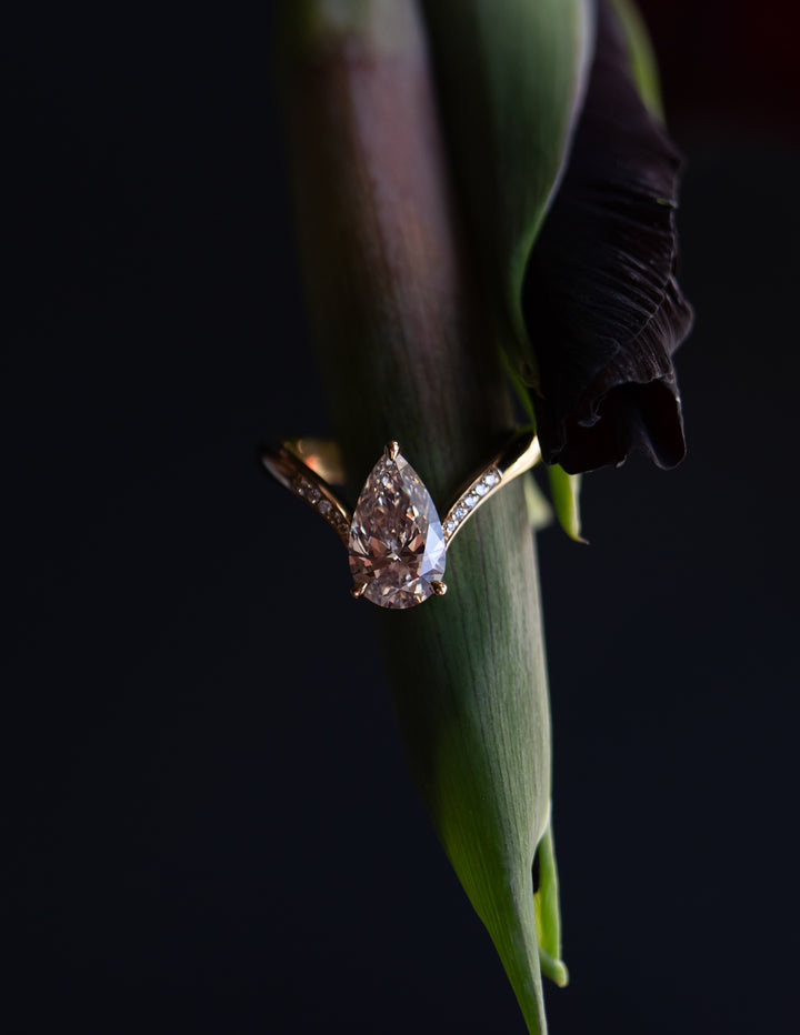 One-of-a-kind — 1.60ct Natural Champagne Diamond Grande Pear Eve Ring