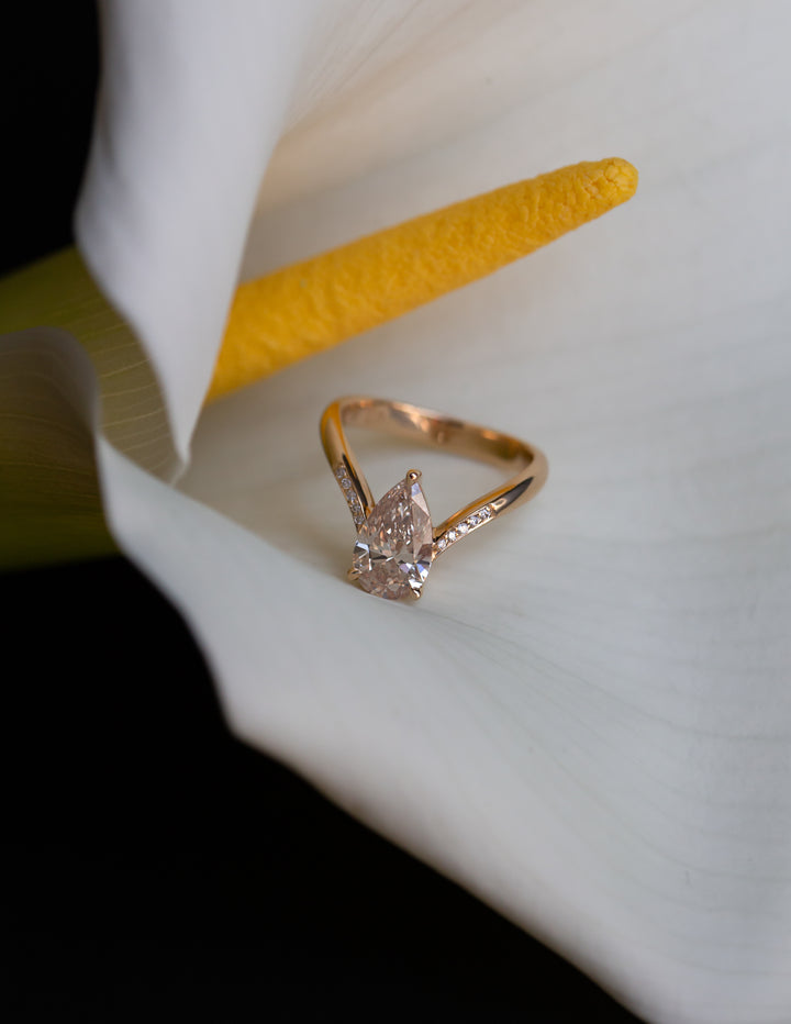 One-of-a-kind — 1.60ct Natural Champagne Diamond Grande Pear Eve Ring