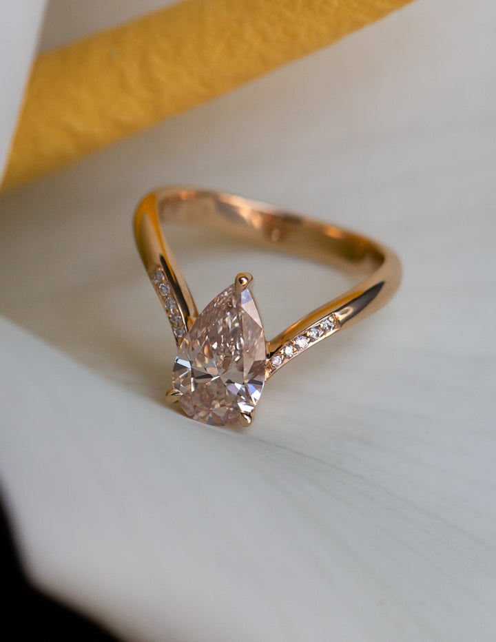 One-of-a-kind — 1.60ct Natural Champagne Diamond Grande Pear Eve Ring