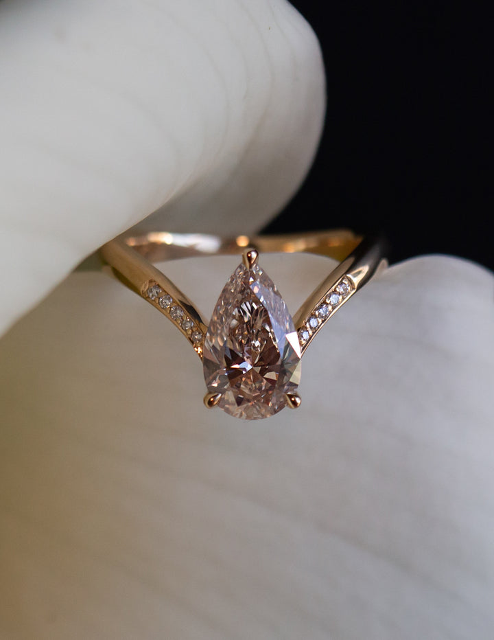 One-of-a-kind — 1.60ct Natural Champagne Diamond Grande Pear Eve Ring