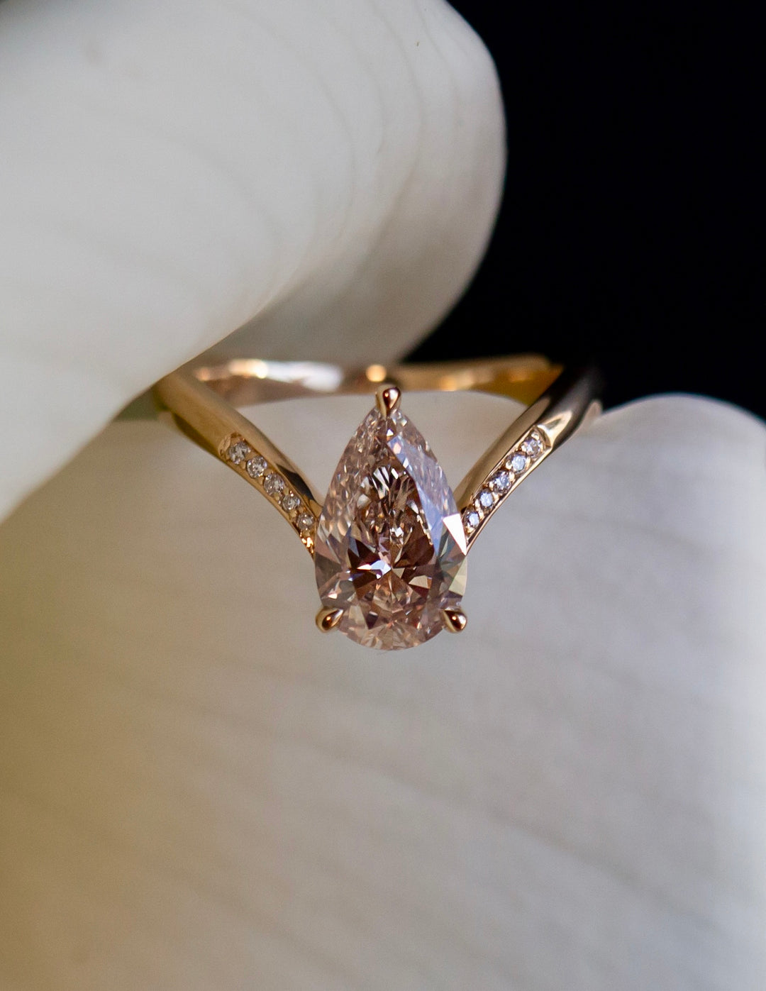 One-of-a-kind — 1.60ct Natural Champagne Diamond Grande Pear Eve Ring