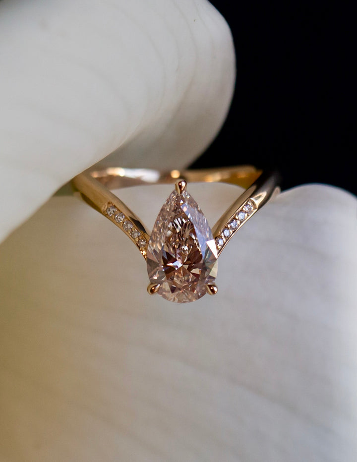 One-of-a-kind — 1.60ct Natural Champagne Diamond Grande Pear Eve Ring