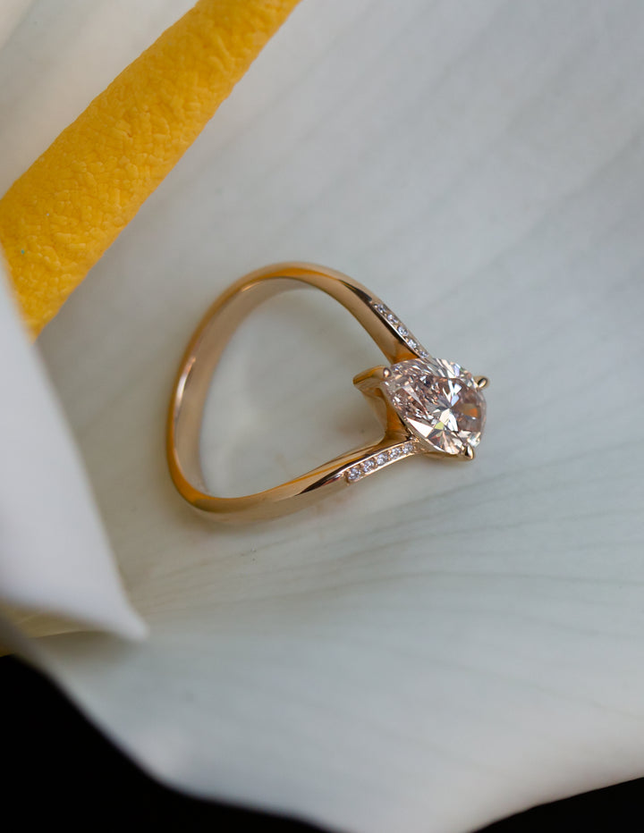 One-of-a-kind — 1.60ct Natural Champagne Diamond Grande Pear Eve Ring
