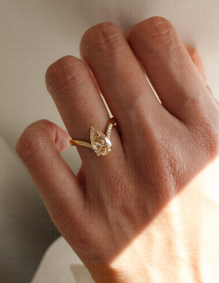One-of-a-kind — 1.60ct Natural Champagne Diamond Grande Pear Eve Ring