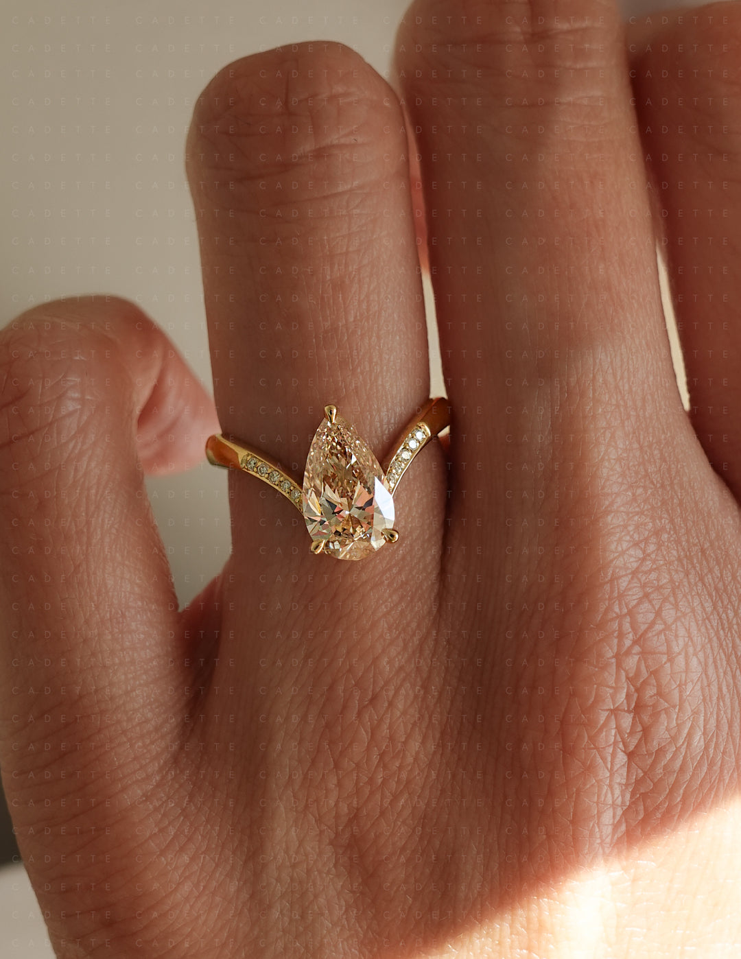 One-of-a-kind — 1.60ct Natural Champagne Diamond Grande Pear Eve Ring