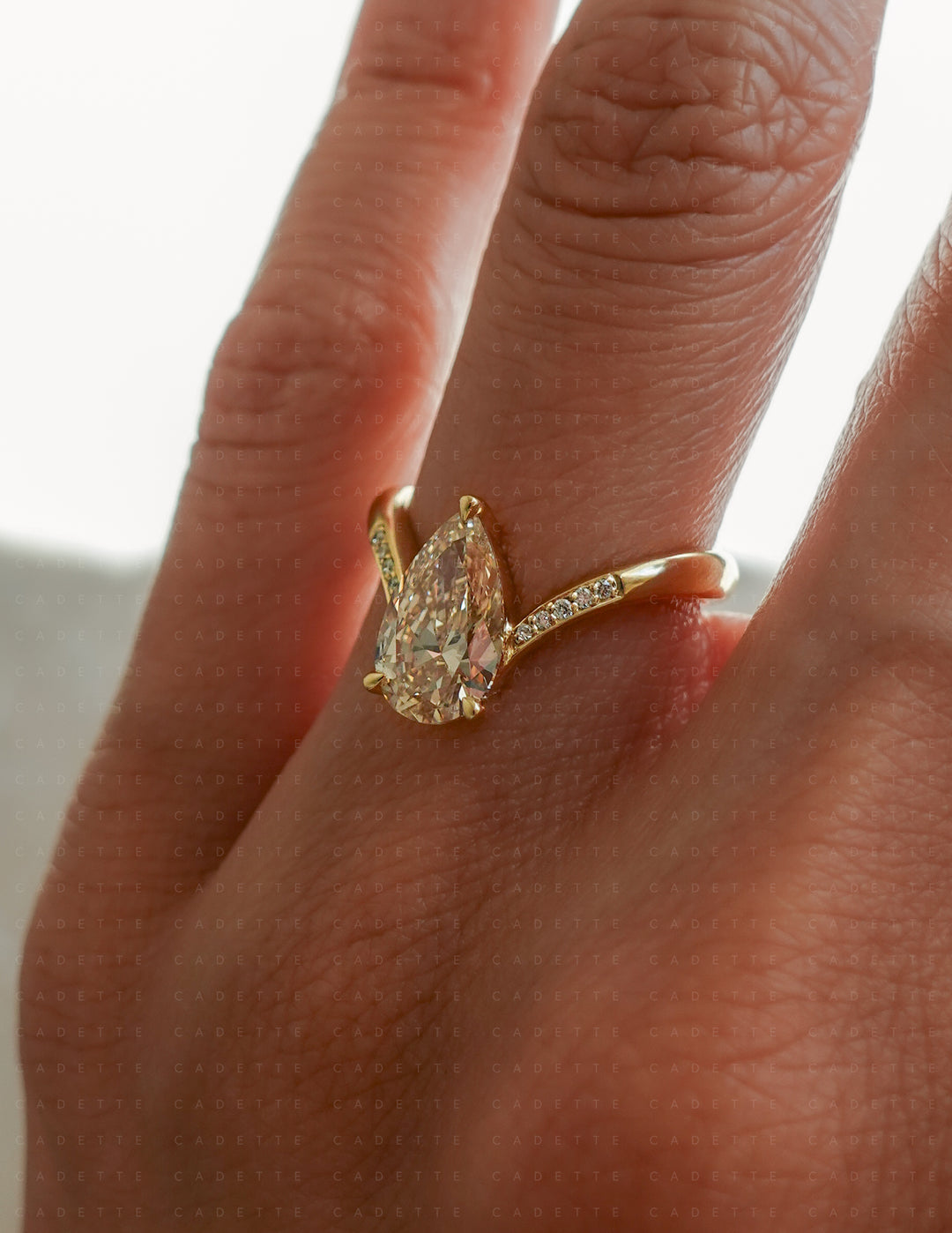 One-of-a-kind — 1.60ct Natural Champagne Diamond Grande Pear Eve Ring