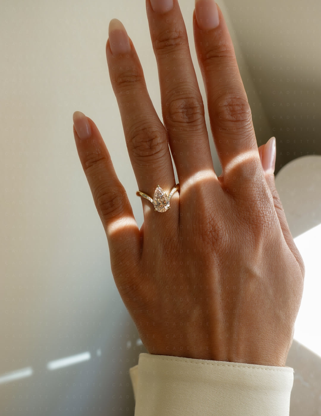 One-of-a-kind — 1.60ct Natural Champagne Diamond Grande Pear Eve Ring