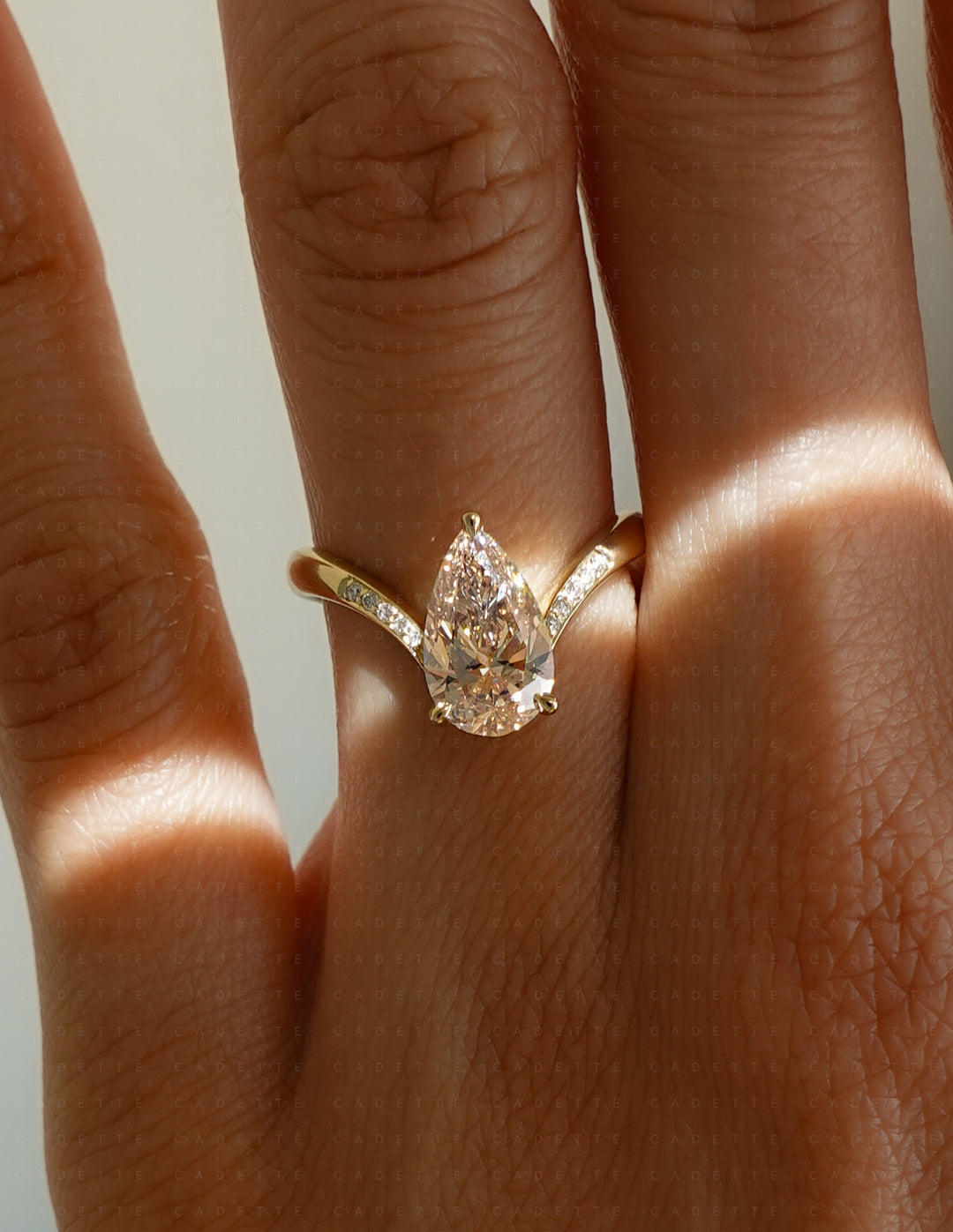 One-of-a-kind — 1.60ct Natural Champagne Diamond Grande Pear Eve Ring