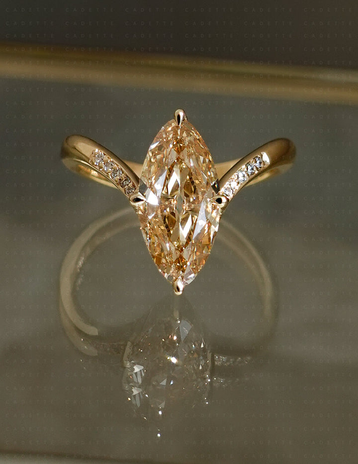 One-of-a-kind — 1.72ct Natural Champagne Diamond Moval Adorned Eve Ring