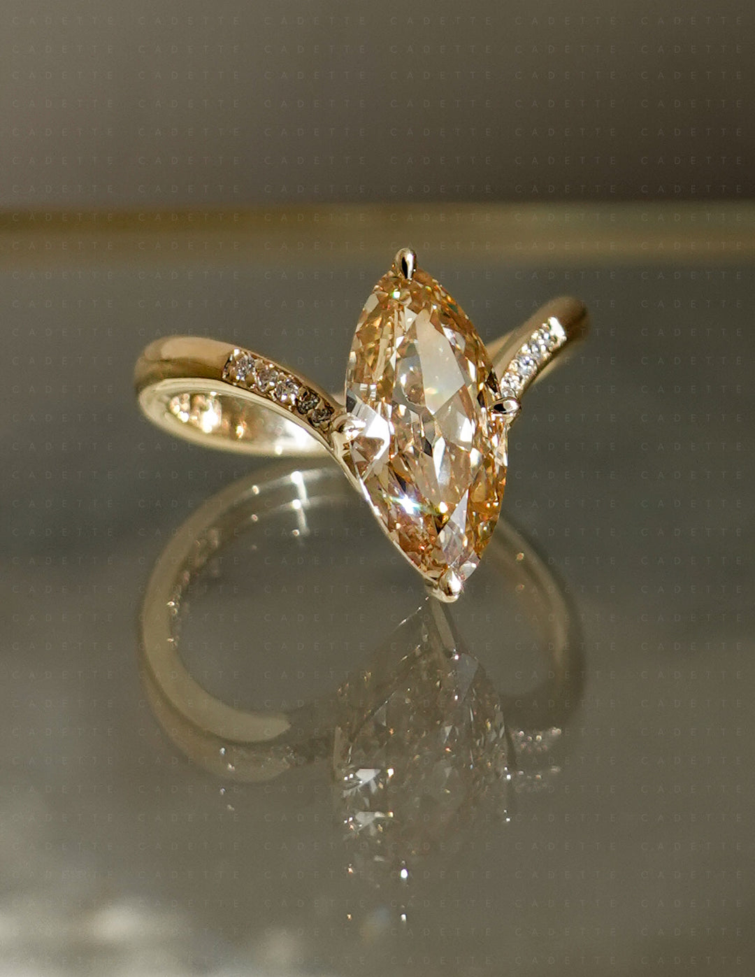 One-of-a-kind — 1.72ct Natural Champagne Diamond Moval Adorned Eve Ring