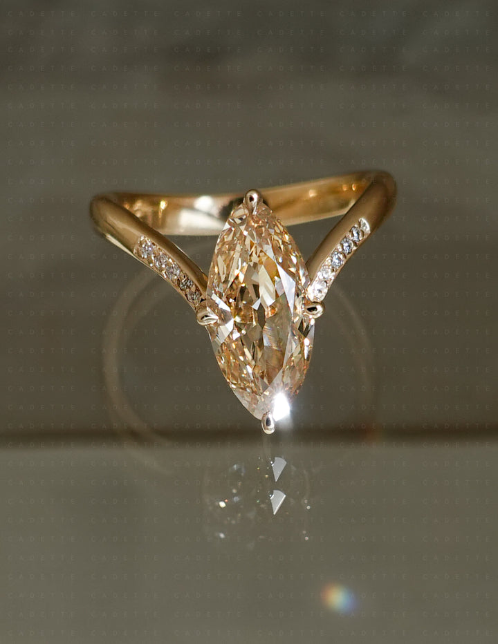One-of-a-kind — 1.72ct Natural Champagne Diamond Moval Adorned Eve Ring