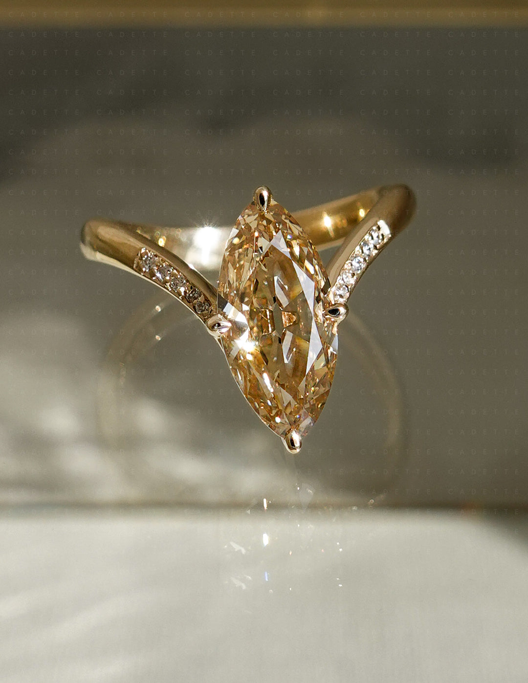 One-of-a-kind — 1.72ct Natural Champagne Diamond Moval Adorned Eve Ring