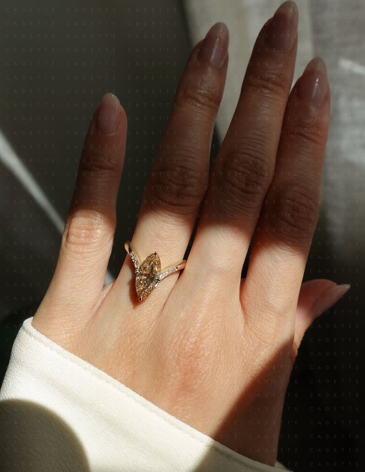 One-of-a-kind — 1.72ct Natural Champagne Diamond Moval Adorned Eve Ring