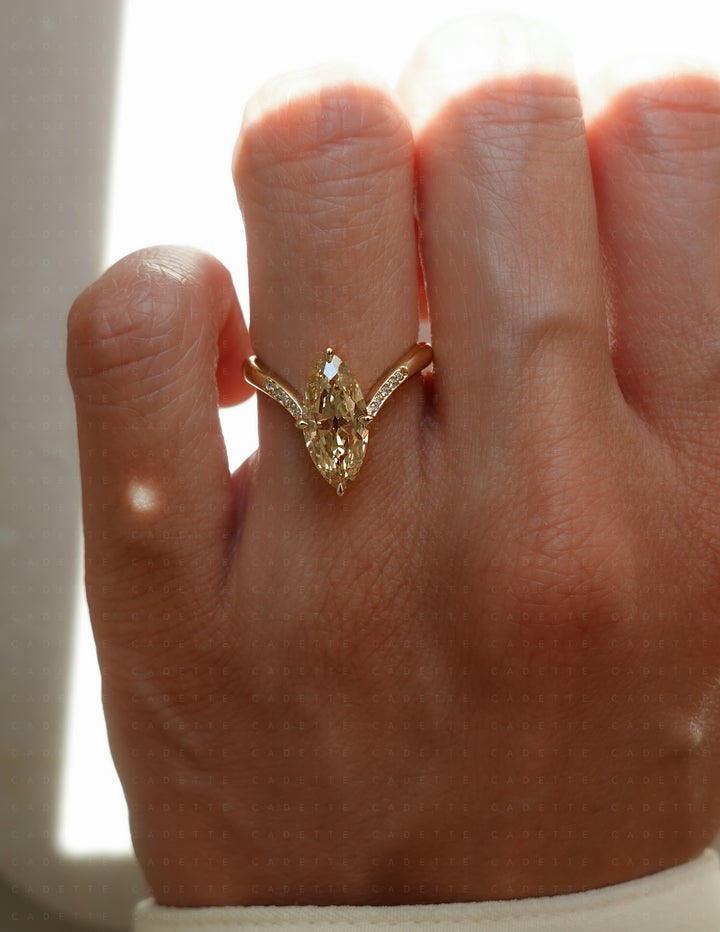 One-of-a-kind — 1.72ct Natural Champagne Diamond Moval Adorned Eve Ring