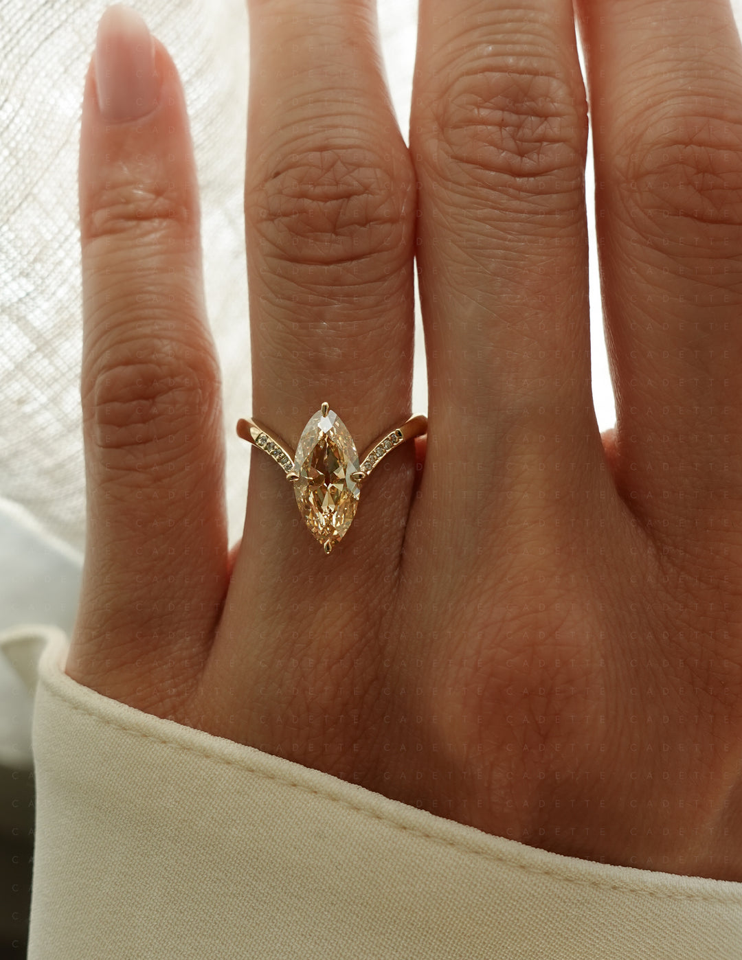 One-of-a-kind — 1.72ct Natural Champagne Diamond Moval Adorned Eve Ring