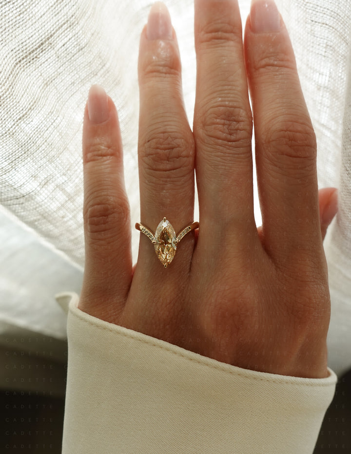 One-of-a-kind — 1.72ct Natural Champagne Diamond Moval Adorned Eve Ring