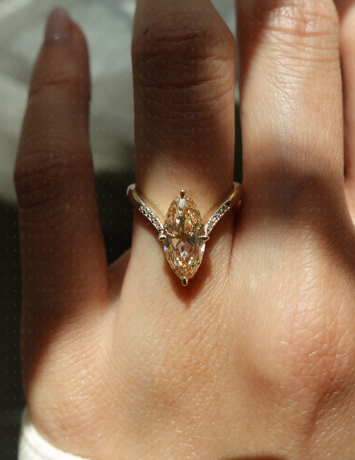 One-of-a-kind — 1.72ct Natural Champagne Diamond Moval Adorned Eve Ring