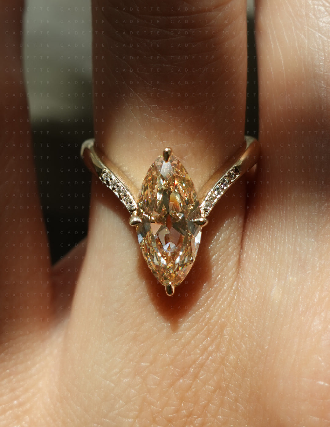 One-of-a-kind — 1.72ct Natural Champagne Diamond Moval Adorned Eve Ring