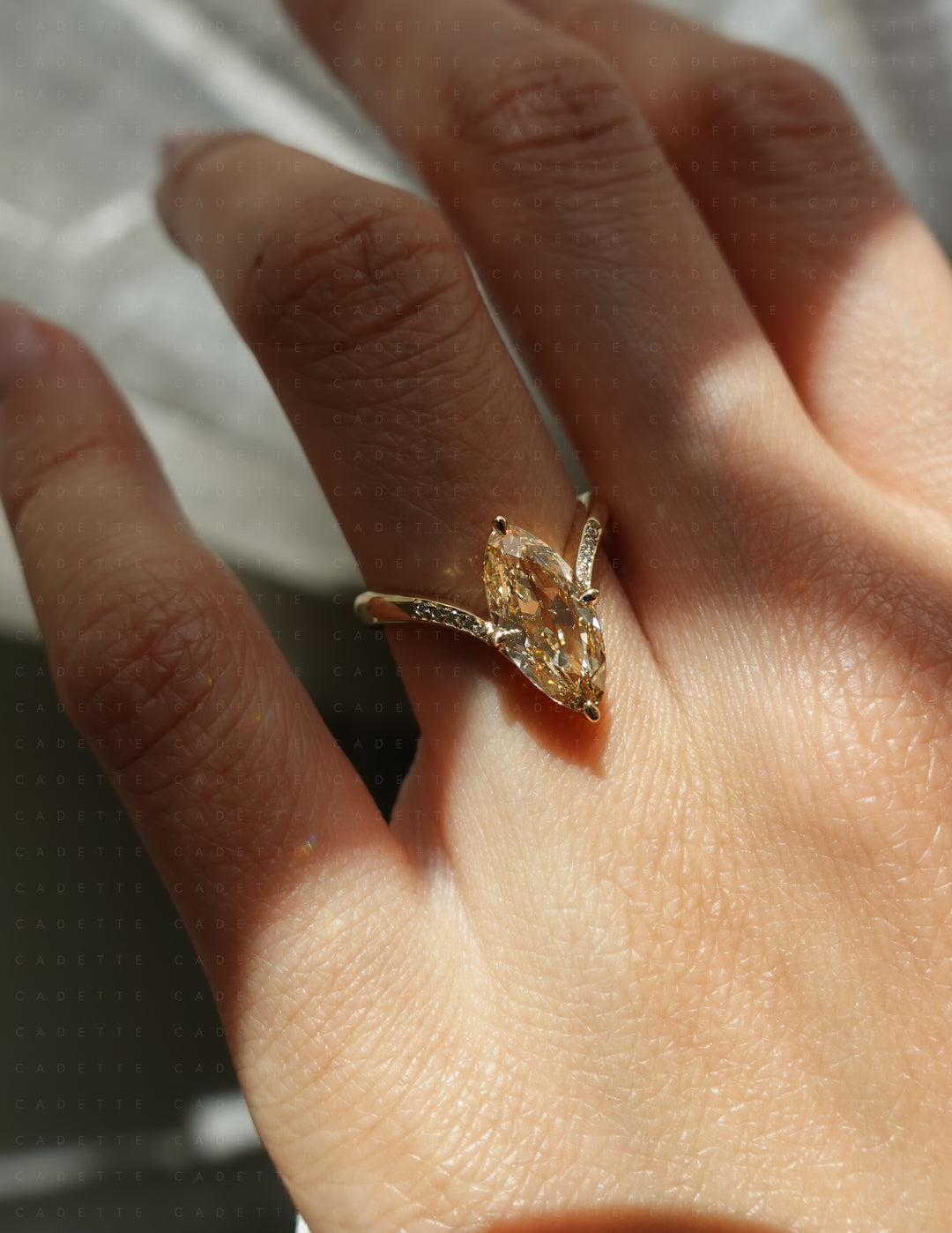 One-of-a-kind — 1.72ct Natural Champagne Diamond Moval Adorned Eve Ring