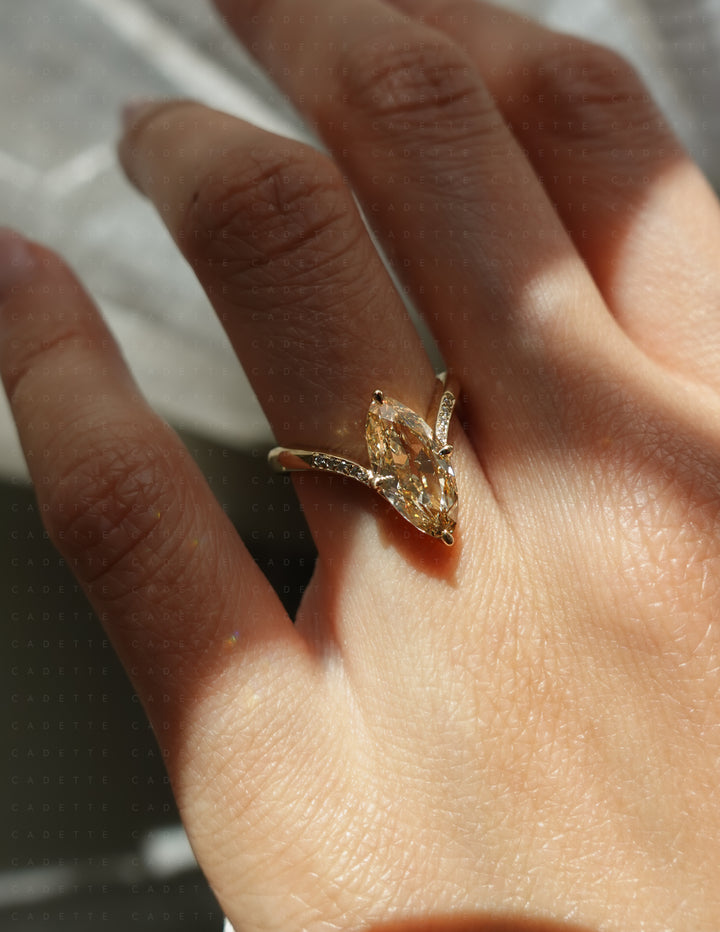 One-of-a-kind — 1.72ct Natural Champagne Diamond Moval Adorned Eve Ring