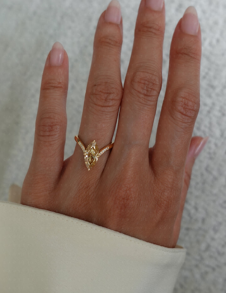 One-of-a-kind — 1.72ct Natural Champagne Diamond Moval Adorned Eve Ring