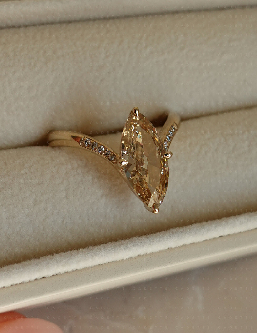 One-of-a-kind — 1.72ct Natural Champagne Diamond Moval Adorned Eve Ring