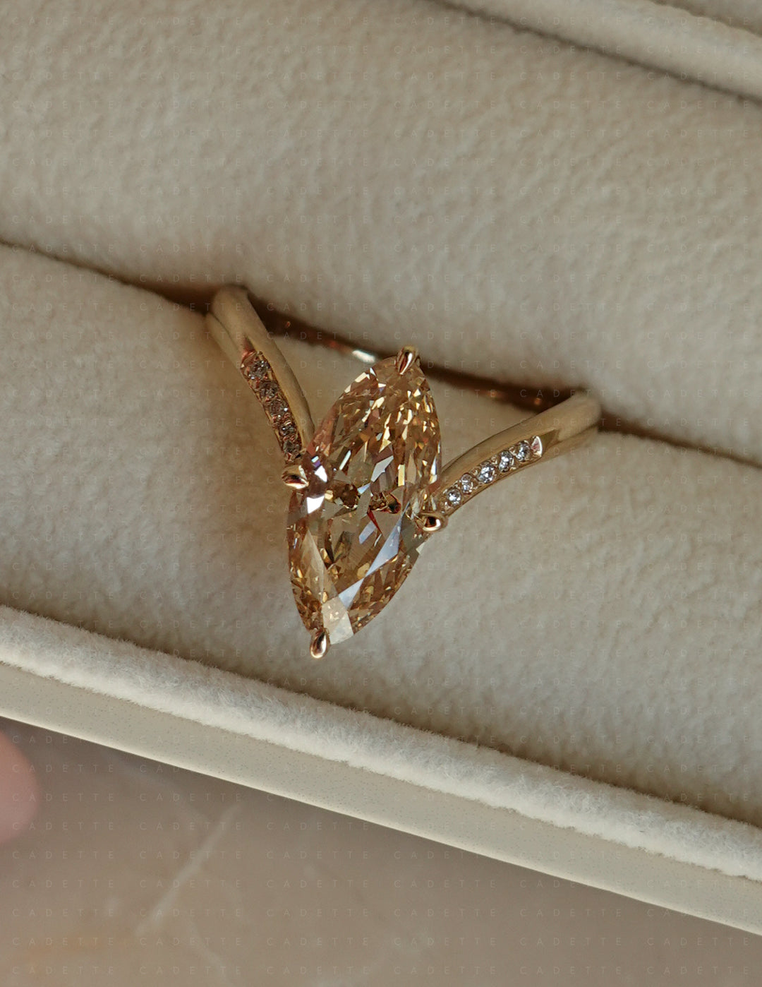 One-of-a-kind — 1.72ct Natural Champagne Diamond Moval Adorned Eve Ring