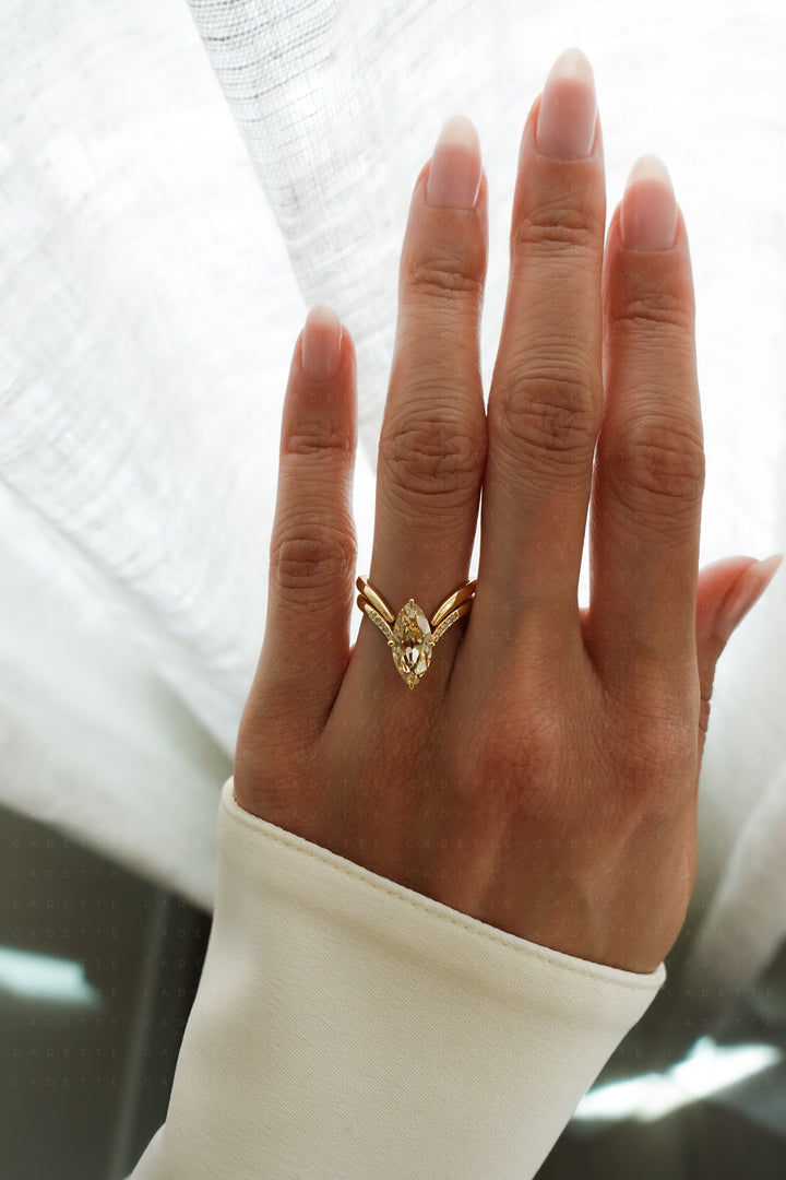 One-of-a-kind — 1.72ct Natural Champagne Diamond Moval Adorned Eve Ring