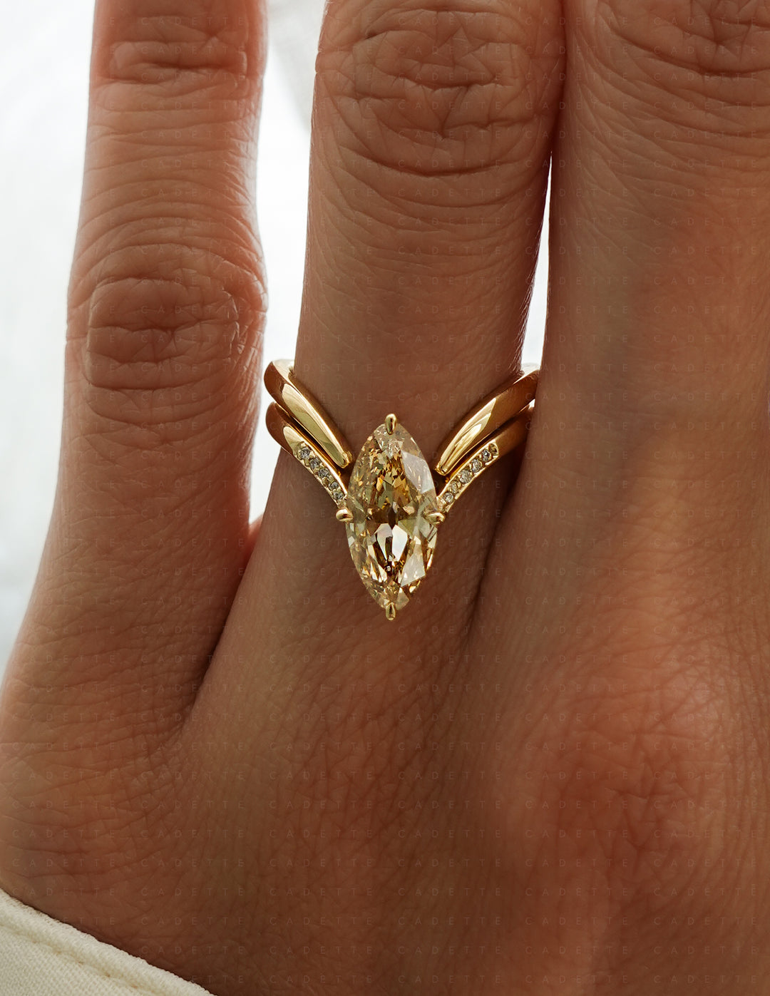 One-of-a-kind — 1.72ct Natural Champagne Diamond Moval Adorned Eve Ring