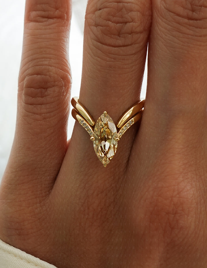 One-of-a-kind — 1.72ct Natural Champagne Diamond Moval Adorned Eve Ring
